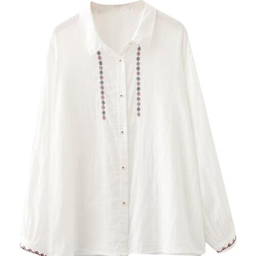 FairyNatural Women High Quality Double Layers Embroidery Shirt Blouse Colorful Ladies Cotton Yarn Long Sleeve Tops Autumn 2021