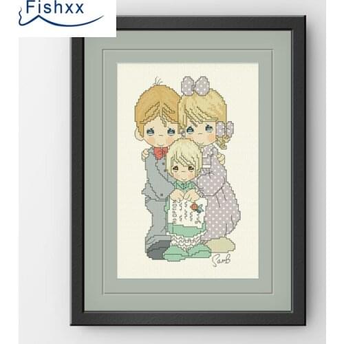 Fishxx Cross Stitch Package H236 Cute Cartoon Family Of Three Family Photos Hand Sewing