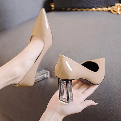 8CM High Heels Women Dress Shoes Square Heel Party Pumps Summer Elegant Pointed Toe Wedding Bridal Shoes Blue 2021 K0016