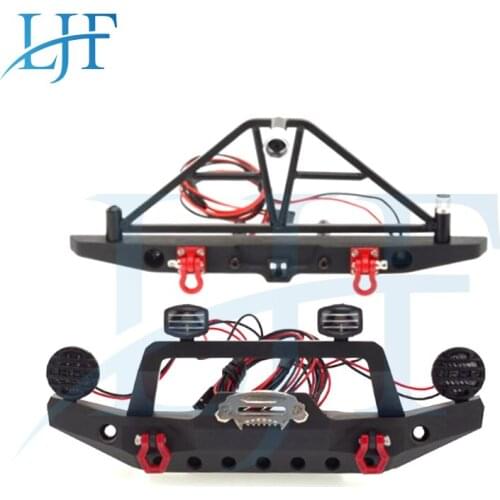 LJF Metal Front and Rear bumper with lights for 1/10 RC Crawler Axial SCX10 TRX4 90046 SCX10 III AX103007 upgrade parts L83