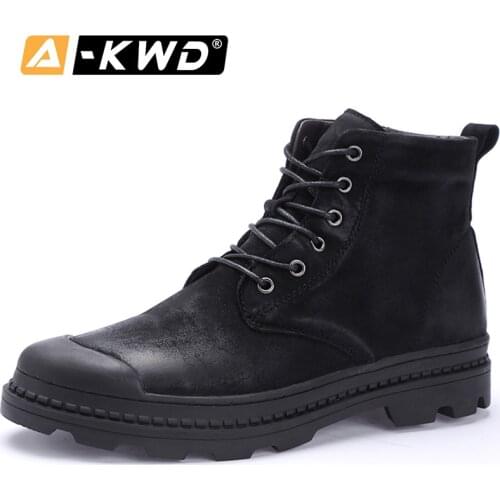 2019 Casual Mens Leather Winter Boots Fashion High Tops Boots Men Work Shoes Genuine Leather Bottines Homme Leather Sneakers Man