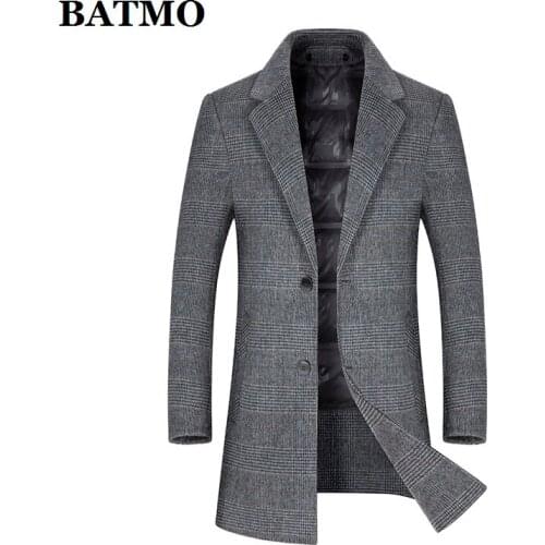 BATMO 2020 new arrival winter wool trench coat men,90% white duck down liner jackets men,20A069