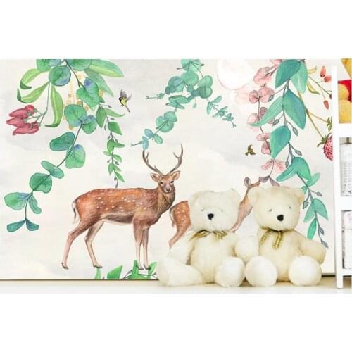 Wall paper 3 d custom any size 3d wall mural on the wall European hand painted leaves elk photo wallpaper in the living room