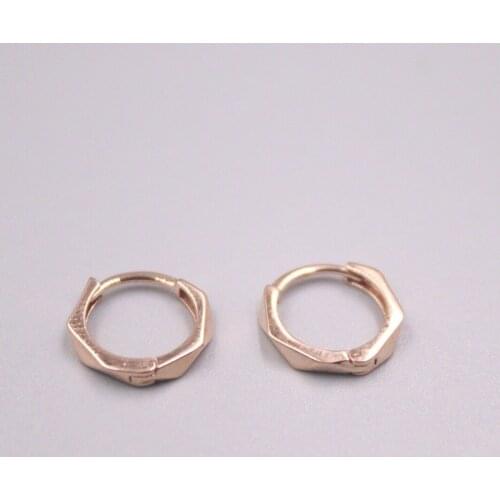 Real 18K Rose Gold Earrings 12x2mm Corner Cut Round Ear Hoop About 1.29g For Woman