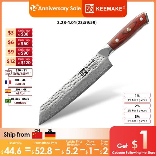 Sunnecko 8" Chef Knife Damascus Steel Hammer Blade Japanese Chef Kitchen Knives Color Wood Handle Sharp Meat Fruit Cutting Tools