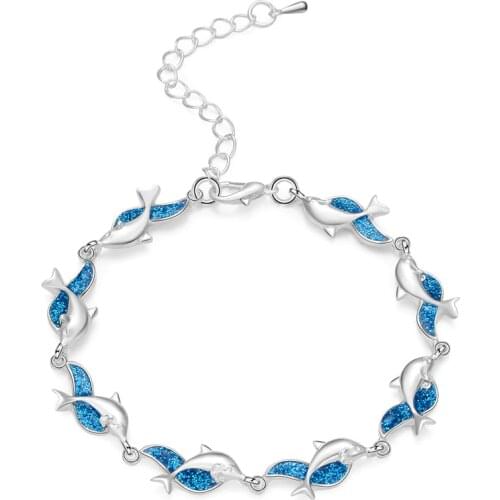 Charm Summer Dolphin Turtle Bracelet High Quality Blue Opal Color Hand Chain Beach Jewelry Bracelet Femme 2018 Bijoux