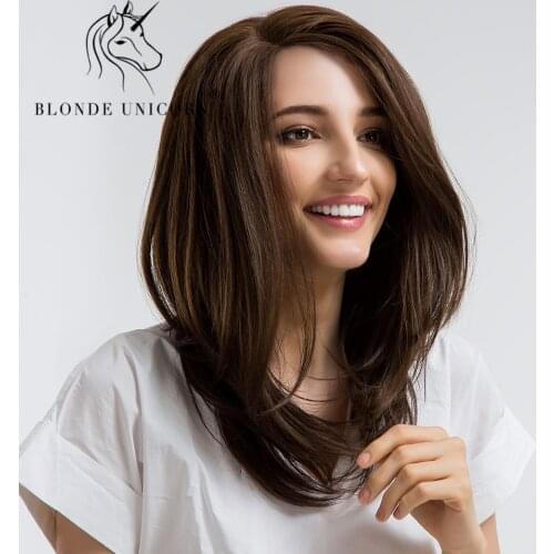 BLONDE UNICORN Front Lace Long Wig For White Women Natural Straight Synthetic 18 Inch Hair Wigs High Temperature Fiber