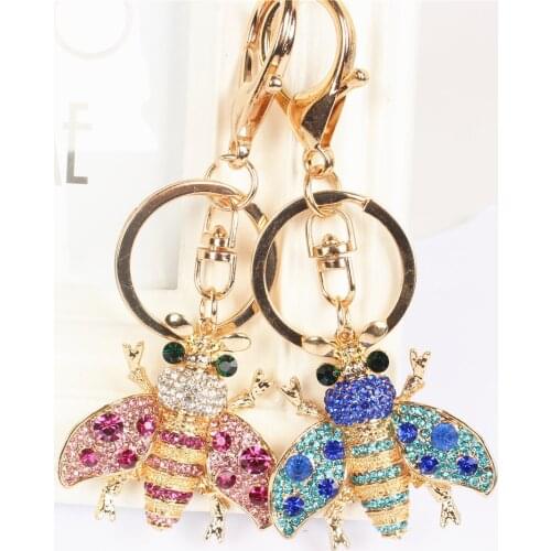 Bee Honeybee Insect Keychain Rhinestone Crystal Pendant Charm for Handbag Purse Bag Carkey Gift