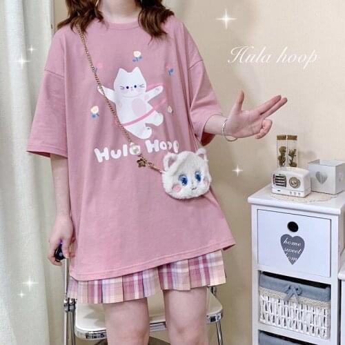 Casual Loose T Shirt Women Funny Pink Harajuku Aesthetic TShirt Fashion Kawaii Graphic New T-shirt Female Top Tee 90s Y2k