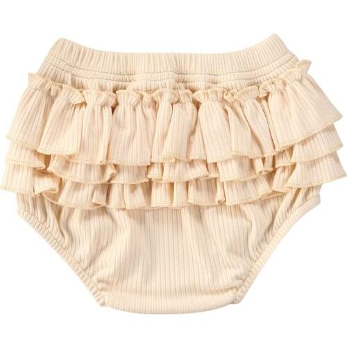 Baby Girls´ Soft Touch Shorts Flower Printed/Solid Color Ruffle Cake-Layered High Waist Shorts 0-3Years