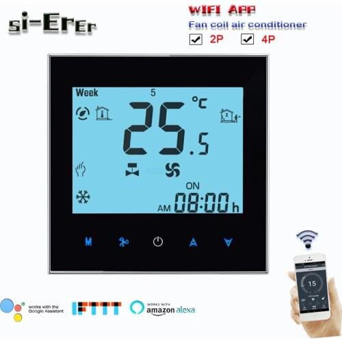 2p 4p FCU-APP WIFI thermostat with 3speed fan control,Cooling&heating works with Alexa Google home,24VAC,AC95~240V optional