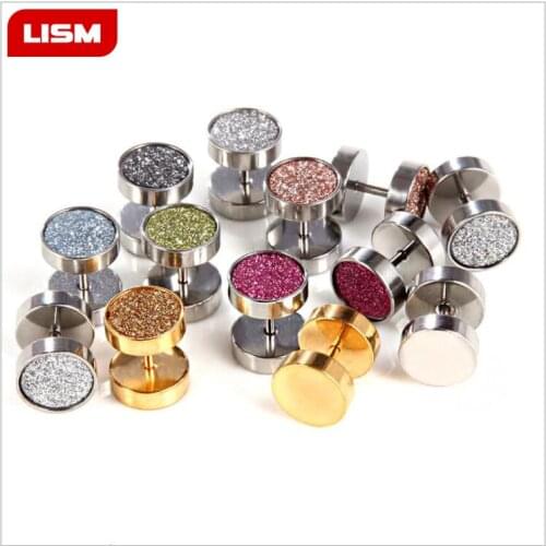 Unisex Barbell Titanium Steel Men Women Earrings Punk Anti allergy Piercing Ear Stud