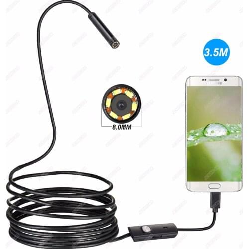 8.0MM USB Endoscope 2MP 1M 2M 3M Cable Android Mini Sewer Camera Borescope For OTG Android USB Snake Tube Camera Car Inspection