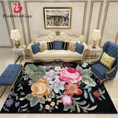 Bubble Kiss Vintage 3D American Flower Pattern Rugs Anti-wrinkle Home Decor Carpets for Living Room Large Size Kids Room Mats