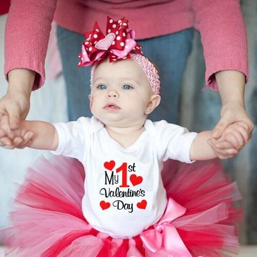 My First Valentines Day Newborn Baby Funny Jumpsuit Infant 1st Valentines Day Outfit Boys Girls Cute Rompers Family Party Wear