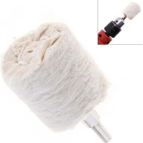 2 Inch Cylinder Shape White Cloth Polishing Wheel Mirror Polishing Buffer Cotton Pad with 6mm Shank Diameter NEW