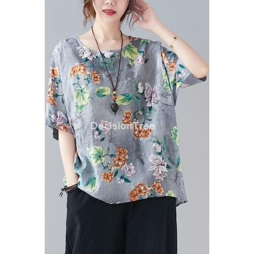 2021 printing women linen shirt chinese style elegant half sleeve shirt women tops qipao cheongsam blouse chinese hanfu shirts