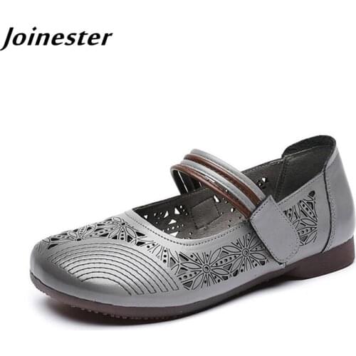 2021 Summer Women Shoes Flat Heel Mary Jane Sandals for Ladies Hollow Out Retro Leather Flats chaussure femme Non-Slip Mom Shoe