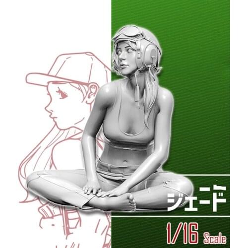 1/16 modern girl sit and play Resin figure Model kits Miniature gk Unassembly Unpainted