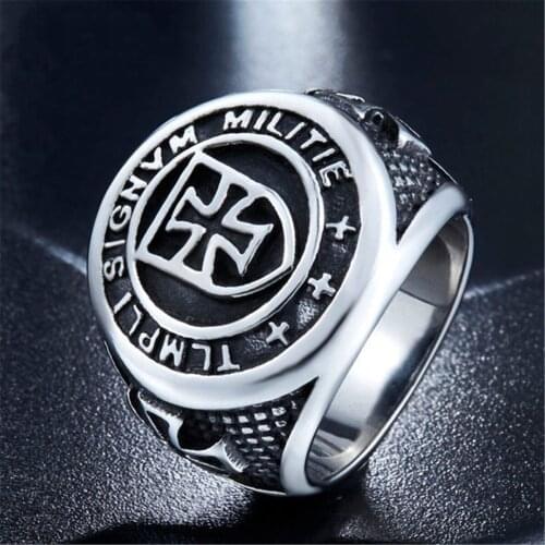 2019 Mens High Quality Steel Titanium Armor Shield Knight Templar Crusade Cross Ring Medieval Retro Vintage Size 8 9 10 11 12
