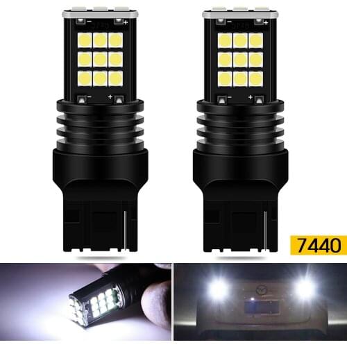 2x 7440 T20 W21W LED No Hyper Flash White 1156 BA15S P21W LED Bulbs Reverse Light Turn Signal Lights For Audi Toyota Honda Ford