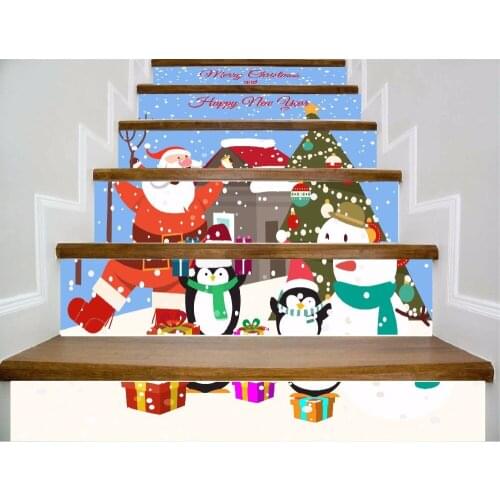 6pcs/set 18cm x 100cm Santa Claus and Animal Friends are Celebrating Christmas Stairs Sticker Wallpaper LTT062