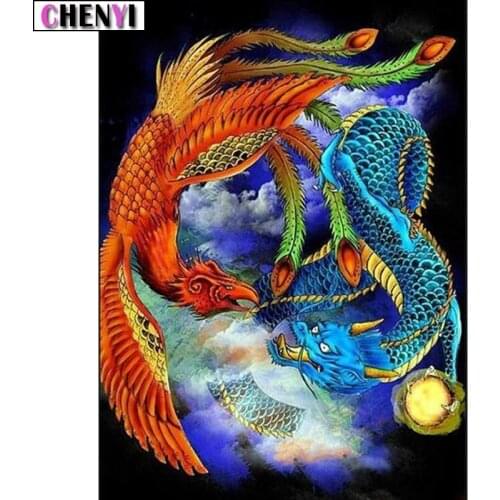CHENYI 5D Diamond Embroidery Full Square Dragons and Flamingos Diamond Painting Cross Stitch Crystal Mosaic By Number Wall Decor