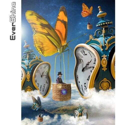 Evershine Diamond Embroidery Butterfly Picture Of Rhinestone Clock Diamond Painting Kit Cross Stitch 5D DIY Portrait Handicraft