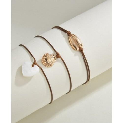 Bohemian Heart Shell Rope Chain Bracelets Bangles For Women Heart Shell Metal Charm Bracelets Sets Jewelry bangel bracelet