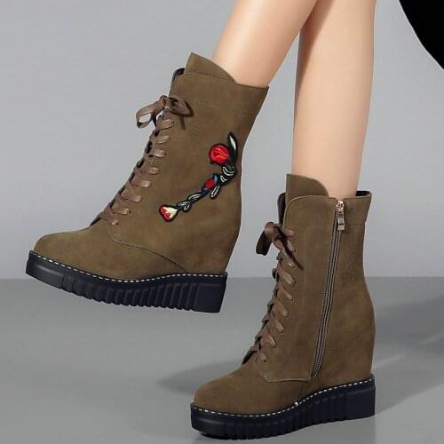 Winter Warm Fashion Sneakers Women Genuine Leather Wedges High Heel Ankle Boots Female High Top Round Toe Platform Oxfords Shoes