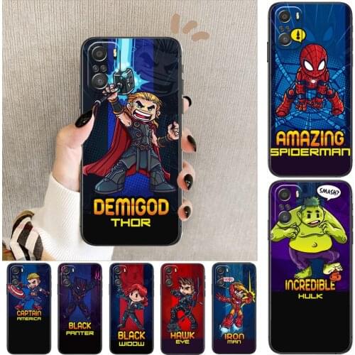 Marvels cartoon version of the Avengers cartoon Phone Case For XiaoMi Redmi Note 10 9 9s 8 7 6 5 A Pro s T Black Cover Silicone