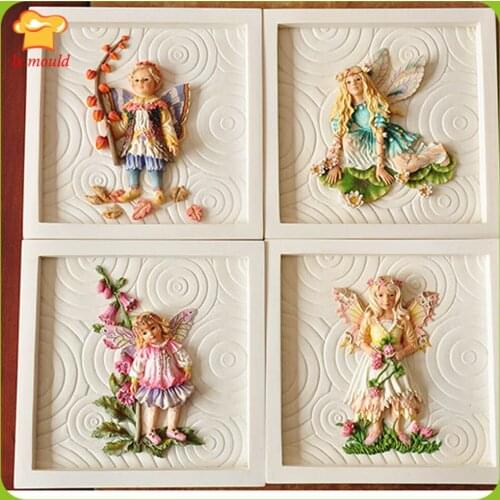 Flower fairy silicone mold Angel Fondant Chocolate mould ultra light clay Cake Decoration Molds relief