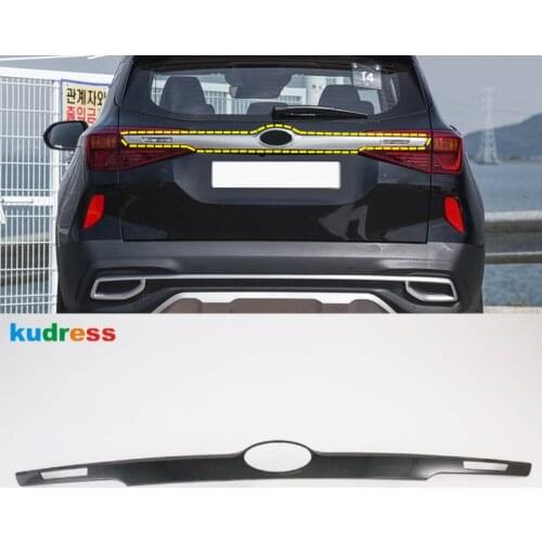 For Kia Seltos 2019 2020 Carbon Fiber Car Rear Trunk Cover Trim Decoration Tailgate Molding Strip Sticker Styling Accesories