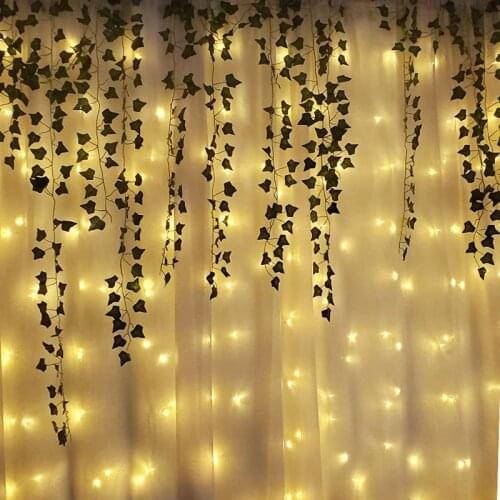 230cm Artificial Ivy Garland Fake Plants Vine Hanging Garland With 3m LED String Light For Home Party Garden Wedding Wall Decor