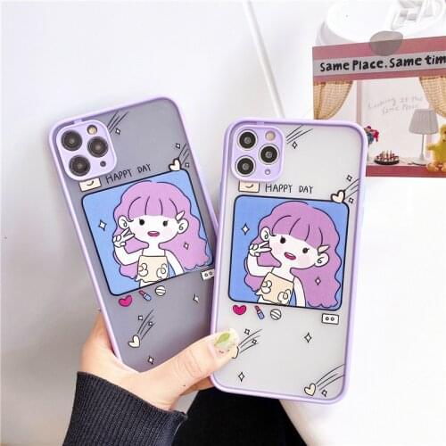 GYKZ Cartoon Girl Phone Case For iPhone 7 XS MAX SE 2020 XR X 11 Pro 8 6 Plus Letter Camera Lens Protect Matte Cover Hard Fundas