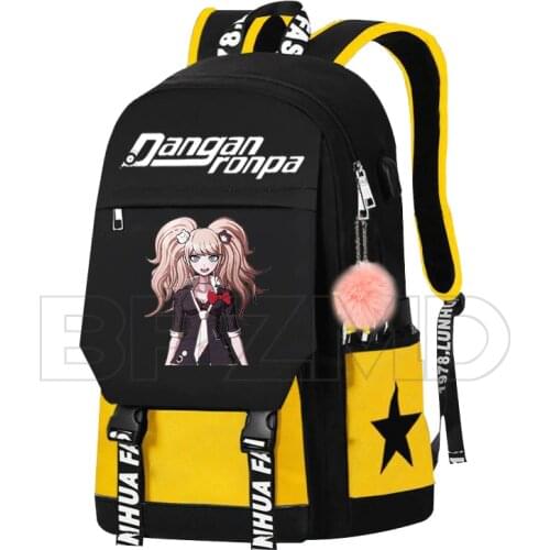 Anime Danganronpa Junko Chain Backpack For Women Men USB Charge Canvas Student Mochilas For Teenagers Boys Girls School Bags