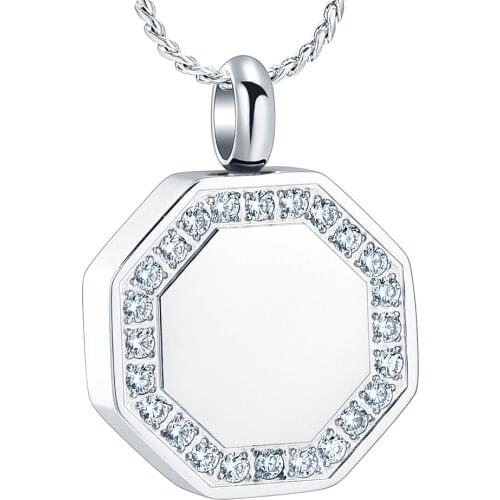 Inlaid CZ Cremation Jewelry for Ashes Pendant Stainless Steel Urn Necklace for Ashes Memorial Keepsake Jewelry - Engravable