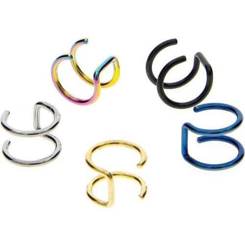 1 Pair Unisex Non Pierced Ear Clip Simple Trendy Fashion Stainless Steel Double C Earring Titanium Steel U-Shaped Nose Lip Clip