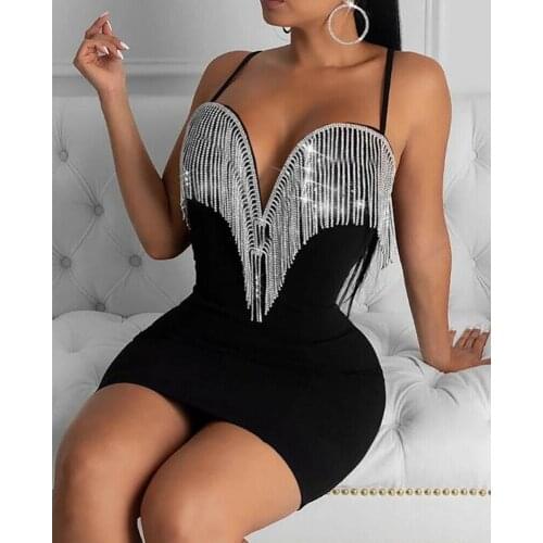 Women Jumpsuit Romper Long Sleeve Sexy deep V tassels Slim sleeveless sexy tight Playsuit Clubwear Trousers Female Outfit