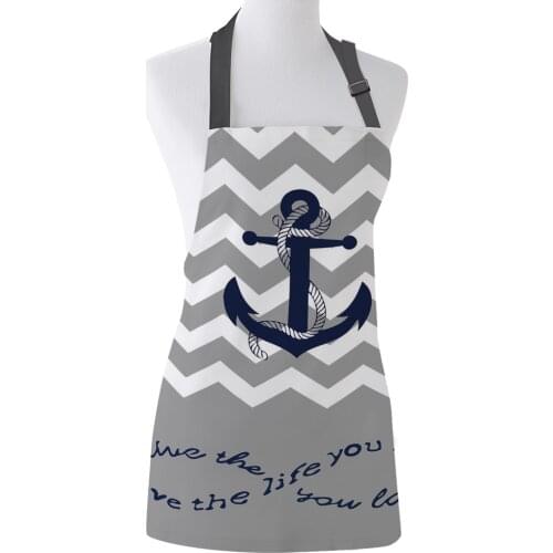 Kitchen Apron Ripple Anchor Love Infinity Gray Adjustable Bib Canvas Aprons For Women Cooking Baking Restaurant Apron Pinafore