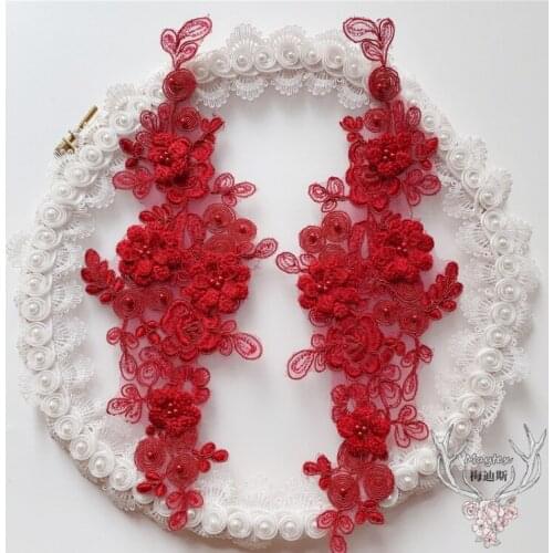 Hot Sale 1 Piece Pretty Burgundy Embroidered Bead 3D Clothes Lace Collar Neckline Neck Lace Patches Appliques DIY Craft