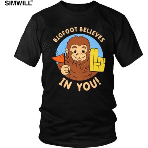 Cute Bigfoot Believes In You T-shirt Mens Cotton Lovely Graphic Animal T Shirts Short Sleeve Funny Tees Big Size Apparel Tops