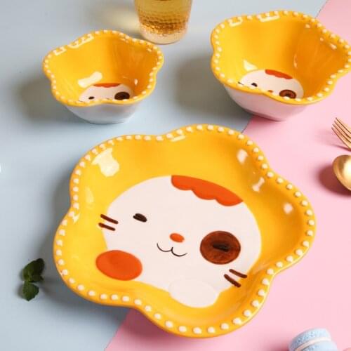 Cartoon ceramic tableware childrens rice noodles creative personality household plates and bowls set Dinner Plates