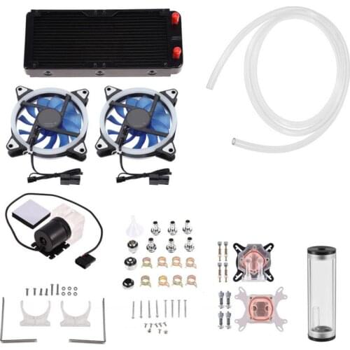 DIY PC Water Cooling Kit with 240mm Water Row + CPU/GPU Water Cooling Block Pump Reservoir Heat Sink + 12x12cm LED Cooling Fan