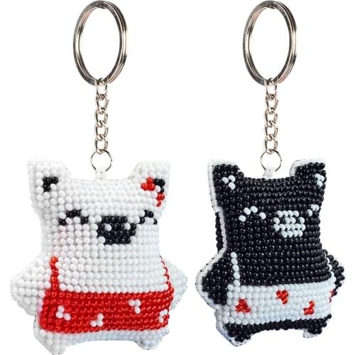Full Beaded Cross Stitch Keychain Kit DIY Cartoon Animal Girl Boy Stamped Needlework Embroidery Painting Craft Gift Xmas