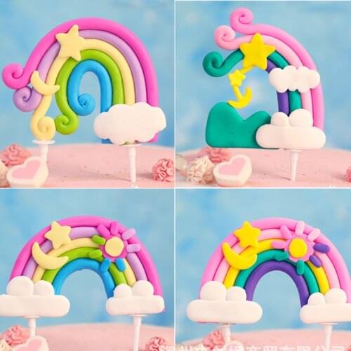 New 11.2*11 Rainbow Clouds Cake Topper Birthday Cupcake Topper Cake Topper Decorations for Birthday Wedding Party Cake Supplies