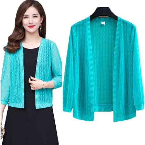 New 2020 Spring Summer Thin Coat Ladies Coat Cape Short 3/4 Sleeve Lace Sun Protection Cclothing Cardigan Jacket Plus Size 5XL