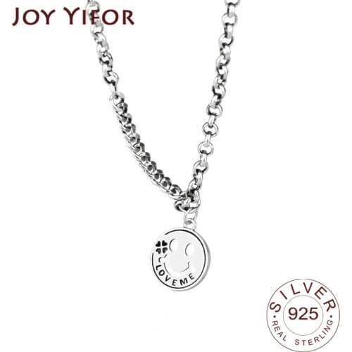 925 Sterling Silver Necklace Smile Face Hollowout Chain Necklace Fashion Sterling Silver Jewelry Round Necklace