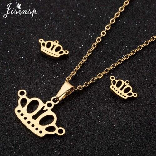 Jisensp Personalize Stainless Steel Crown Necklace for Women Girls Wedding Jewelry Set Chain Necklaces Choker colar masculino