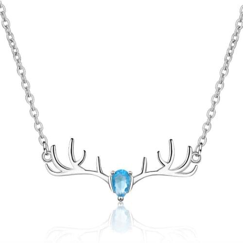 New Arrival Crystal Blue Elk Pendant Necklace Girls Choker Accessories Fashion Silver 925 Women Necklace Clavicle Jewelry Lady
